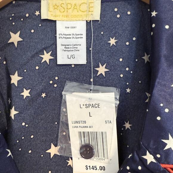 L*SPACE Luna Satin Pajama Set In Starry Night In Navy White Size Large New - Picture 8 of 14